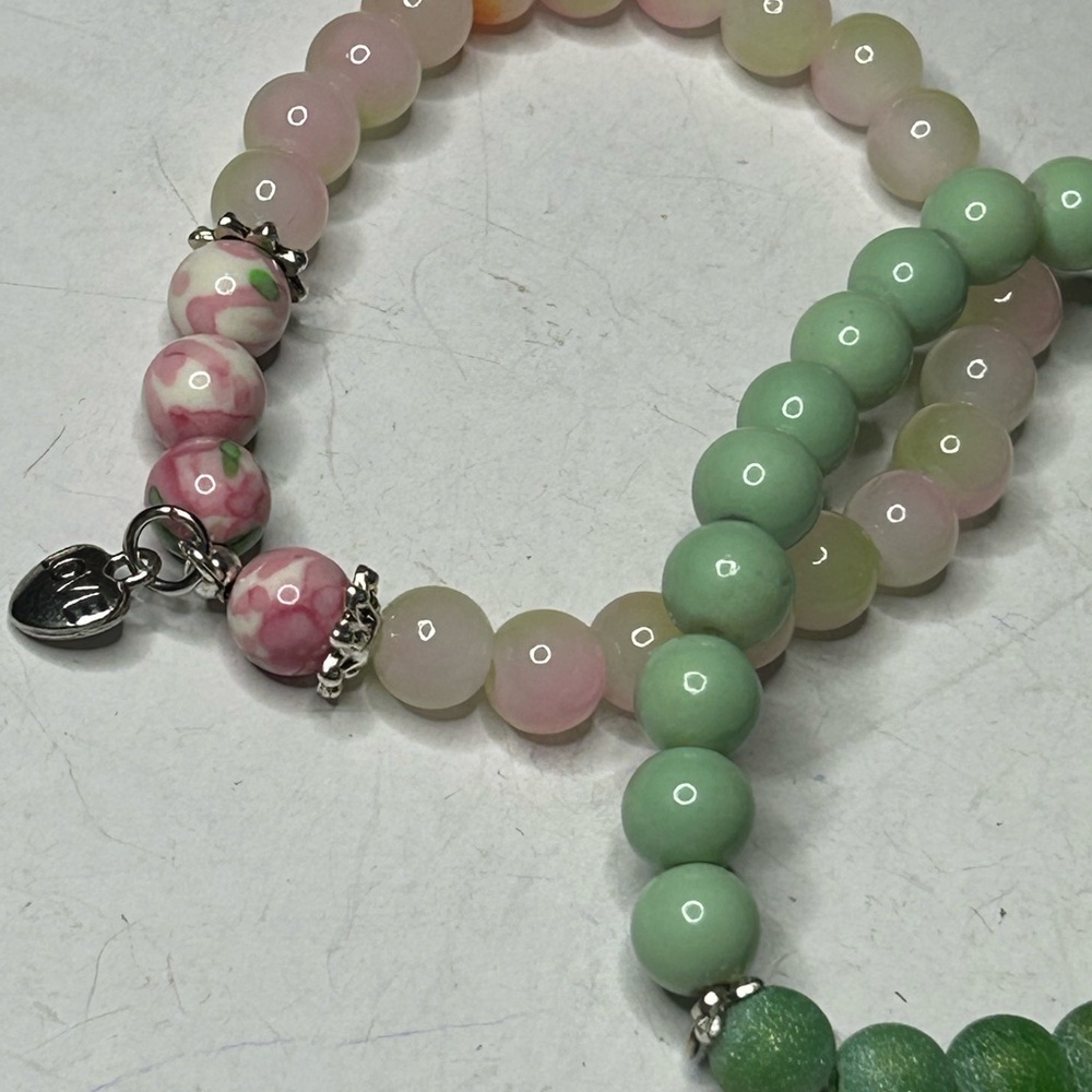 Green Aventurine & Pink Jade Bracelet Set